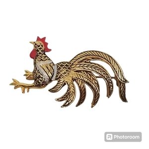BEAUTIFUL VINTAGE MADE IN SPAIN ORNATE  DAMASCENE  ROOSTER BROOCH